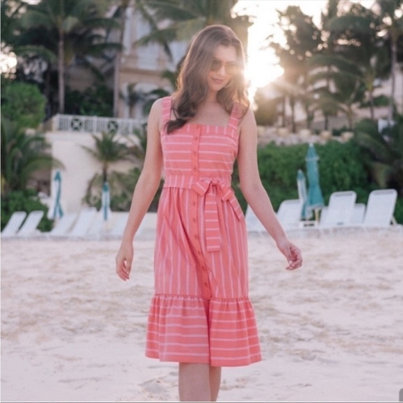 Gal Meets Glam Woman’s Midi Dress 14 Button Front Wide Strap Functioning Buttons - Picture 1 of 9